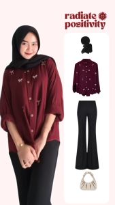 Outfit Remaja 3in1: Blouse Pita Maroon & Setelan Casual