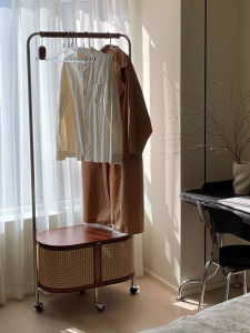 Retro Wicker Weave Solid Wood Freestanding Original Wabi-Sabi Clothes Hat Rack Vintage Home Furniture Storage Organizer