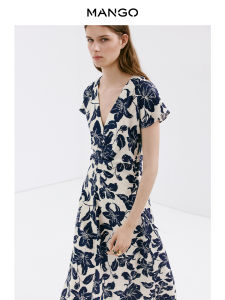 Mango | New Autumn Fashion Printed Drawstring Waist V-neck Casual Long Dress