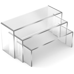 Acrylic Display Riser 3 Step Large Acrylic U Shape Display Stand Clear Rectangular Display Shelf for Cupcake Stand