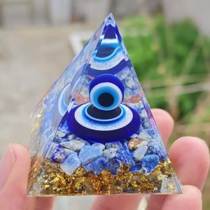 Natural Lapis Lazuli Evil Eye Orgone Pyramid Decorative Piece Ancient Greek Amulet Symbol Home Decor Accents