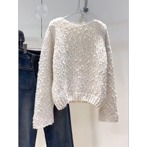 QINGNAER | Large Size Womens White Minimalist Texture Sweater Knitted Loose Lazy Style