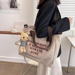 New Simple Canvas Bag Womens Single Shoulder Handbag Large Capacity Student Class Tutoring Bag Durable Tote Handbag