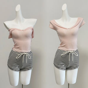 51studio 2024 Summer New Arrival Pure Desire Base Western Style Slimming Silm Thin Short Sleeve Knitting Tops Women