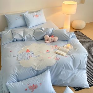 Class A Disney Kids Cotton Four-Piece Set Pure Cotton Bed Sheet Duvet Cover Three-Piece Cartoon Cute Bedding Fitted Sheet 4