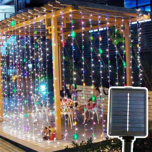Camping Party Atmosphere Decor Garland Lamp Silver Wire Outdoor Solar Curtain Fairy Light String Garden Sunmer Home Decoraiton