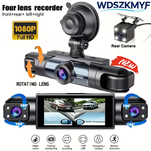 1080P HD 3/4 Channel 360° Full View Dash Cam  Car DVR Black Box Front Cabin Left Right Rear Inside Night Vision 24H Parking Mode