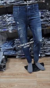 Quần jean nam XANH ĐẬM RÁCH 57 BO CHỈ thời trang siêu đẹp chuẩn quần bò nam chất giãn có size đại K