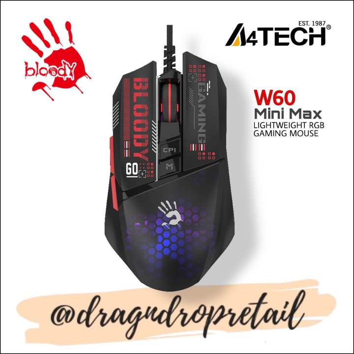A4TECH BLOODY W60 Mini Max Lightweight Gaming Mouse Honeycomb Shell RGB ...