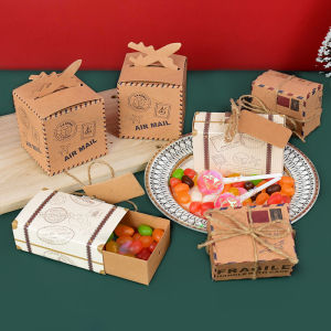 10Pcs Mini Travel Suitcase Candy Boxes Wedding Birthday Party Decoration Supplies Christmas Kraft Paper Gifts Packaging Box Case