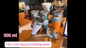 Large capacity thermos cup double drink with straw portable 900ml ice cup outdoor car cup