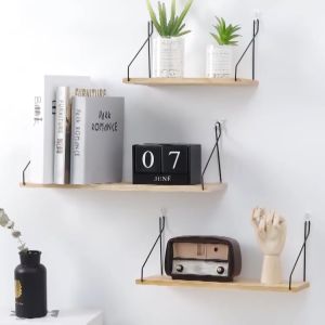 Wood Floating Shelves，Strong and Durable Nordic Modern Wooden Easy to Install for Office Home Bedroom Kitchen Bathroom Living Room Wall Mounted Decorative Bookshelf Small Item Organizer Rack Storage Supplies