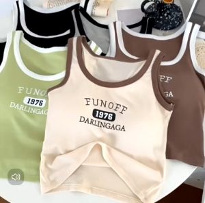 Women Fun Off Contract Color Cotton Letter Top Tank Top Sleeveless Sando Top