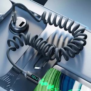Digital Display PD To Type C Cable 5A Fast Charge USB C Spring Car Charger Cable For iPhone 15 Series Xiaomi 12 Samsung Macbook