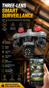 🔥Free Shipping🔥V380 PRO CT36CF 12MP Outdoor three PTZ Lens CCTV Camera Connect Cellphone Wifi Connect 360 Waterproof 1080P HD Full Color Night Vision Two-way Audio and Speaker Surveillance Cameras