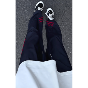 LIUBU | Black and Red 3-Stripes Mens Sport Trousers Straight Leg