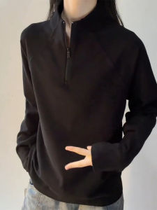 Cleanfit Black Zippered Collared Long Sleeve T-Shirt Mens Autumn Cycling Badminton Sportswear Inner Hoodie Casual Fashion