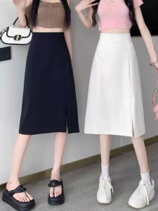 Black Asymmetrical A-Line Skirt High Waist Slimming Midi Skirt for Women Spring Season plus Size Suit Style Half-length Skirt