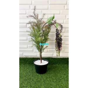 Pohon Hias Tanaman Artificial Daun Cemara Buah Buni Latex Pot Dasar Hitam Dekorasi Cafe Pajangan Sudut Ruangan