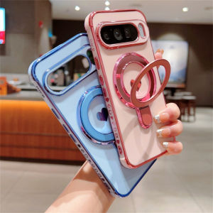 szhaiyu | Luxury for Magsafe Plating Love Heart Bracket Magnetic Soft Phone Cases for Google Pixel 10 9 8 Pro XL 9A 8A 7A Holder Cover