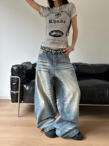 WILDAZI | Loose Bamboo-striped Denim Pants Water-washed