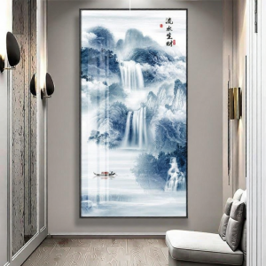 Landscape New Chinese Style Crystal Porcelain with Diamond Vertical Decorative Painting