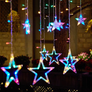 SXH Curtain Lights Led Star Moon Lights Solar Energy Lights String Star Lights Christmas Courtyard Decoration Outdoor Camping Lights
