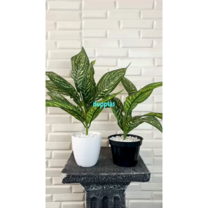 Tanaman Hias Pohon Artificial Keladi X9 Semilatex Pot Melamine & Pot Dasar Hitam Dekorasi Meja Pajangan Hambalan