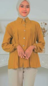 Laura Blouse: Kemeja Basic Formal Wanita Casual Bahan Polo Linen