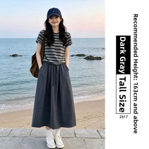 XIANYIJIAO | Beige Workwear A-Line Summer Skirt for Plus Size Women Slimming