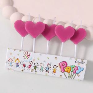 Happy Birthday Heart Shaped Cake Decorative Candle Vintage Pink Baking Celebration Smokeless Party Memorial Day Gift