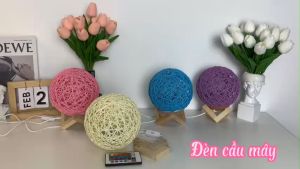 [ FREESHIP TOÀN QUỐC ] Đèn ngủ để bàn hình cầu mây siêu đẹp trang trí phòng ngủ My Home có kèm đế gỗ DN002