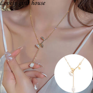 Lovely Girls House Camellia Srai Koi สร้อยคอจี้สำหรับผู้หญิงฝรั่งเศส วินเทจกระดูก ร้าสร้อยคอโซ่ ของขวัญ เครื่องประดับ ละเอียดอ่อน