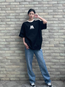 เสื้อยืดแขนสั้นผ้าฝ้ายสไตล์อเมริกันย้อนยุคสำหรับฤดูร้อน ทรงหลวม สำหรับทั้งชายและหญิง เสื้อผ้าทำงานแบบลำลอง แบรนด์ WASSUP