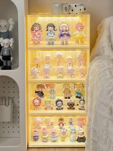 Light-Up Sound-Controlled Blind Box Figure Storage Display Stand Toy Organizer Box for Collectibles Bubble Mat Display Shelf