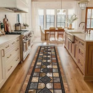 VIKAMA Retro Bodhi Leaf Runner Rug Non-slip & Easy to Clean Entryway Hallway Mat Carpet for Bedroom Kitchen Home Decor