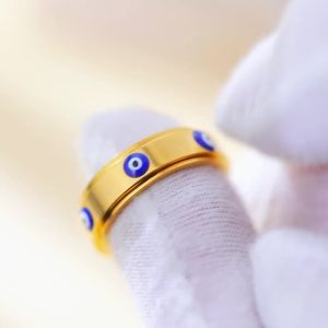 Blue Enamel Evil Eye Anxiety Rings Stainless Steel Spinning Rotate Fidget Ring Amulet Jewelry Gift for Men Women