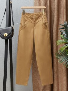 หลวม ลำลอง สีกากี สี ผู้หญิง กางเกงยีนส์ สูง เอว กางเกงแลนเทิร์น ฤดูใบไม้ผลิ ฤดูใบไม้ร่วง รูปแบบใหม่ ผ้าฝ้าย และวัสดุอื่นๆผสมผสาน