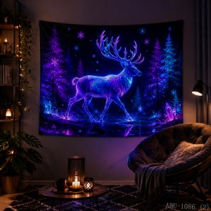 VIKAMA Neon Xanh Tím Tuần Lộc Mưa Sao Băng Thành Phố Đêm Nghệ Thuật Tấm Thảm Polyester Chống Thấm Nước Trang Trí Cho Phòng Ngủ Phòng Khách Ký Túc Xá
