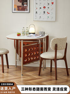 Nordic Rock Surface Dining Table Foldable Stainless Steel Oval Wall-Mounted Simple Storage Table Home Use Small Apartment