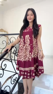 Daster Yukensi Emilia Motif Printing Batik sakura Pekalongan Baju Dress Piyama Rayon Wanita Dewasa Abg Kekinian Bumil Remaja Busui