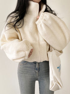 Lamb Velvet Stand Collar Zipper Short Open Cardigan Jacket Womens Loose Lazy Style Thickened Autumn Winter New Arrival