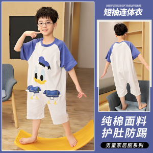 Spider-Man Boys Conjoined Pajama Summer Cotton Short Sleeve Night Dress Kids Special Clothes after Circumcision
