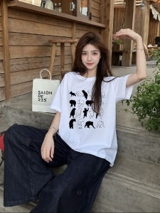 2025 New American Retro Womens T-shirt Short Sleeve Loose Fit Summer Style Casual Creative Print Cotton Blend Sweat-wicking