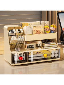 กล่องเก็บของสำนักงานบนโต๊ะทำงานความจุขนาดใหญ่แบบสลิปขวาง อุปกรณ์เสริมสำหรับจัดระเบียบ กล่องเก็บของสำนักงานแบบเปิดด้านหน้า 3 ชั้น