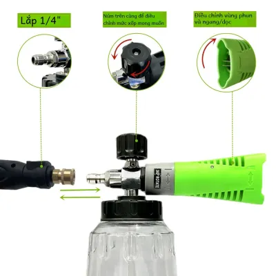1 Bộ Phun Bọt Xanh Lá 1000ml Với Bình Trong Suốt Bộ Phun Bọt Tuyết Phụ Kiện Máy Rửa Xe Áp Lực Cao Với Khớp Nối Nhanh 1/4