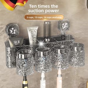 MONLEYTA | German Suction Toothbrush Holder Wall Mounted No Drilling Bathroom Toothbrush Cup Toothpaste Mouthwash Cup Rack Minimalist Luxury Style