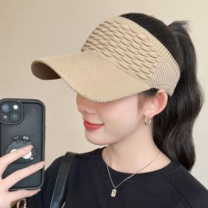 Cycling Ponytail Sun Visor Hat Women Waffle Knit Empty Top Baseball Cap Breathable Hollow Visor Outdoor Sun Shade Brim Travel