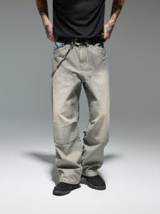 CHINISM | Spring New Arrival American Vintage Workwear Style Straight Fit Wide Leg Denim Casual Pants