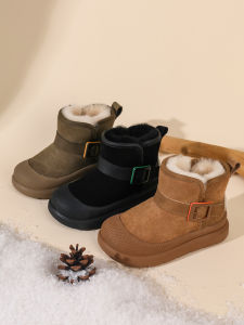 Warm Wool Childrens Snow Boots Leather Fur Integrated Anti-Slip Waterproof Winter New Style Thickened Cotton Shoes for Boys And Girls